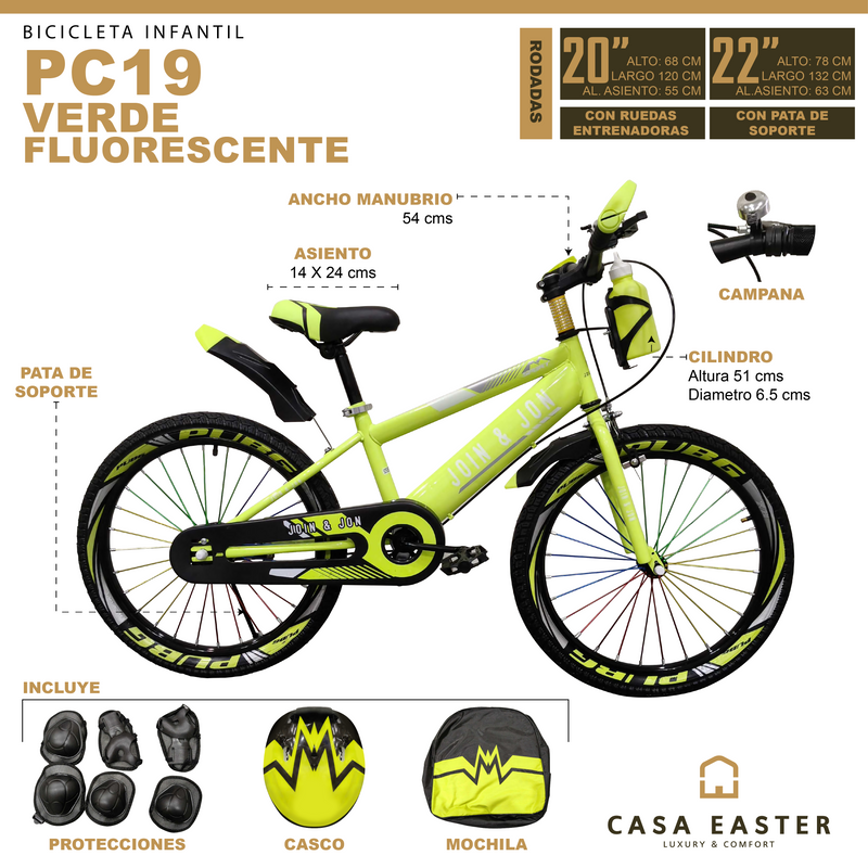Cargue la imagen en el visor de la galería, Bicicleta de 20" color PC19 Verde Fluorescente - PC19-20-VF