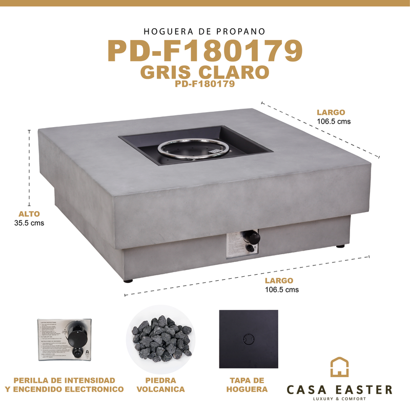 Cargue la imagen en el visor de la galería, Hoguera para fogata de Gas Cuadrada color gris claro - PD-F180179