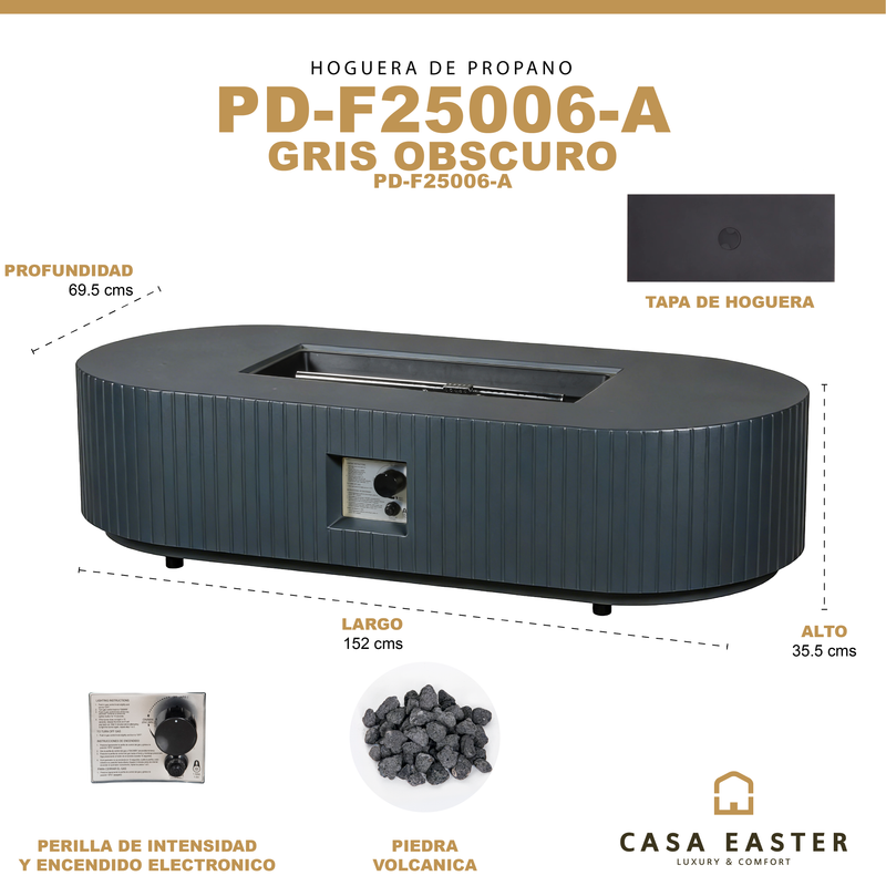Cargue la imagen en el visor de la galería, Hoguera para fogata de Gas Oblonga color gris oscuro - PD-F25006-A