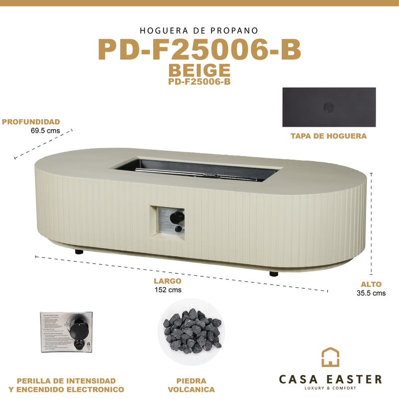Cargue la imagen en el visor de la galería, Hoguera para fogata de Gas Oblonga color Beige - PD-F25006-B