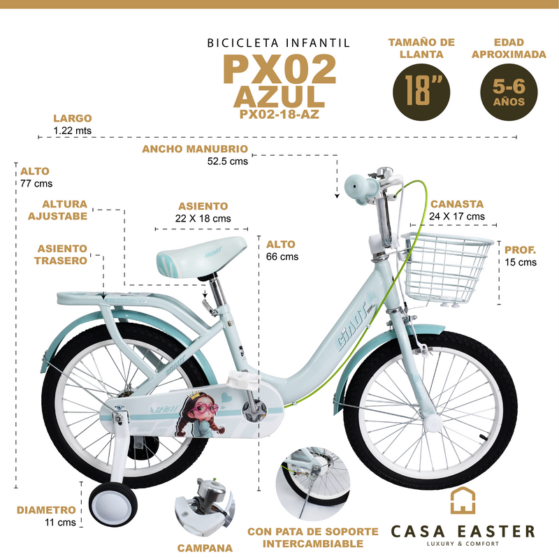 Cargue la imagen en el visor de la galería, Bicicleta Infantil de 18" PX02-18 color Azul - PX0218-AZ