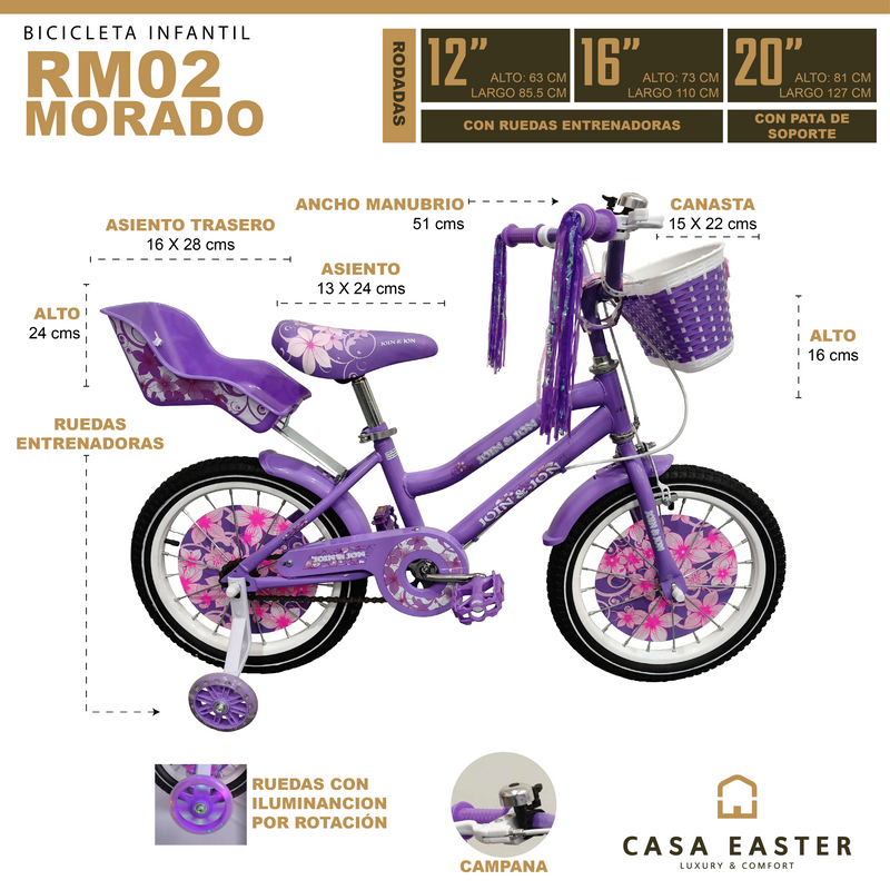 Cargue la imagen en el visor de la galería, Bicicleta de 12" color RM02 color Morado - RM0212-MOR