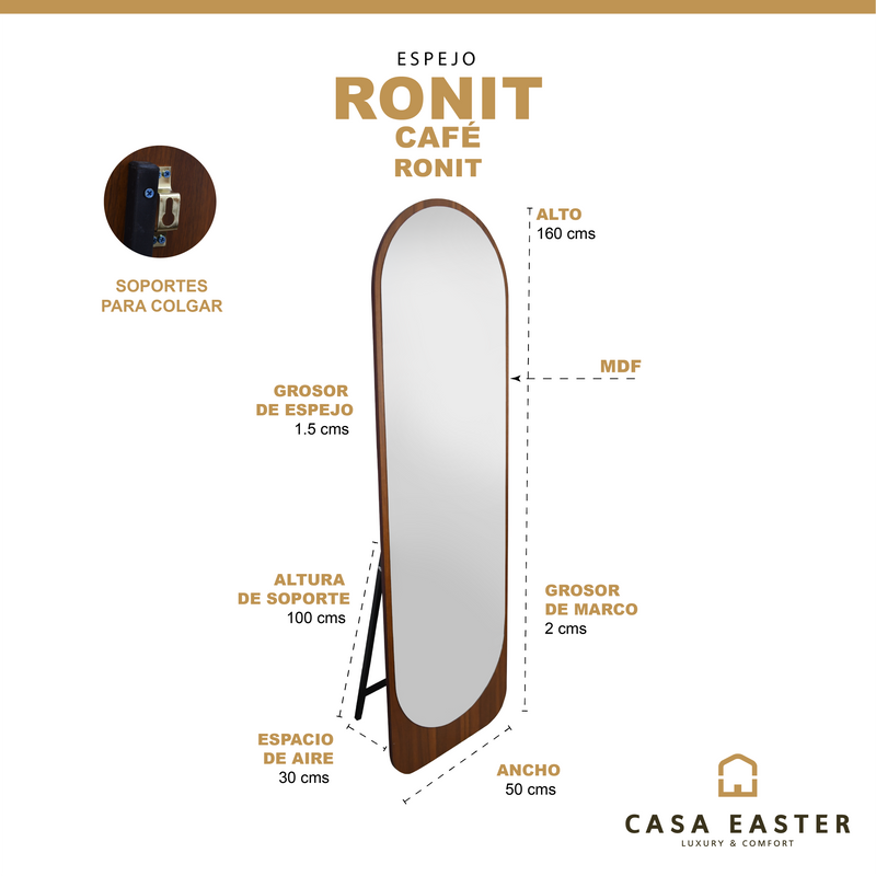 Cargue la imagen en el visor de la galería, Espejo decorativo Ronit color café 1.6x50- ronit