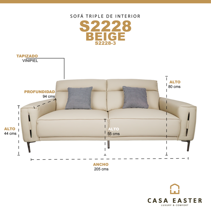 Cargue la imagen en el visor de la galería, Sofá triple de interior S2228 con vinipiel - S2228-3