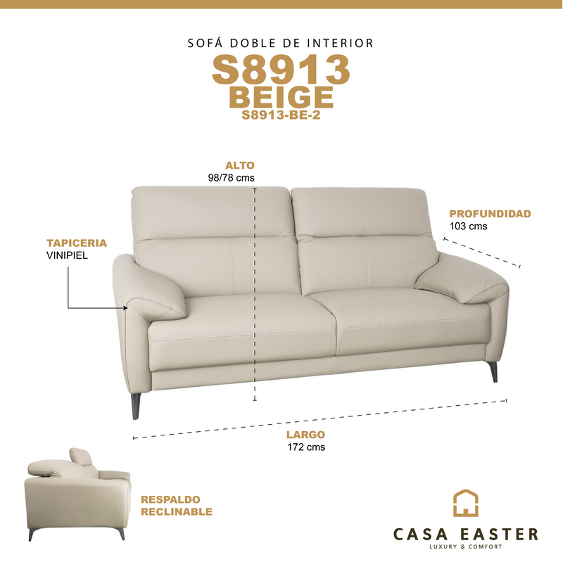 Cargue la imagen en el visor de la galería, Sofá doble de interior color beige - S8913-BE-2