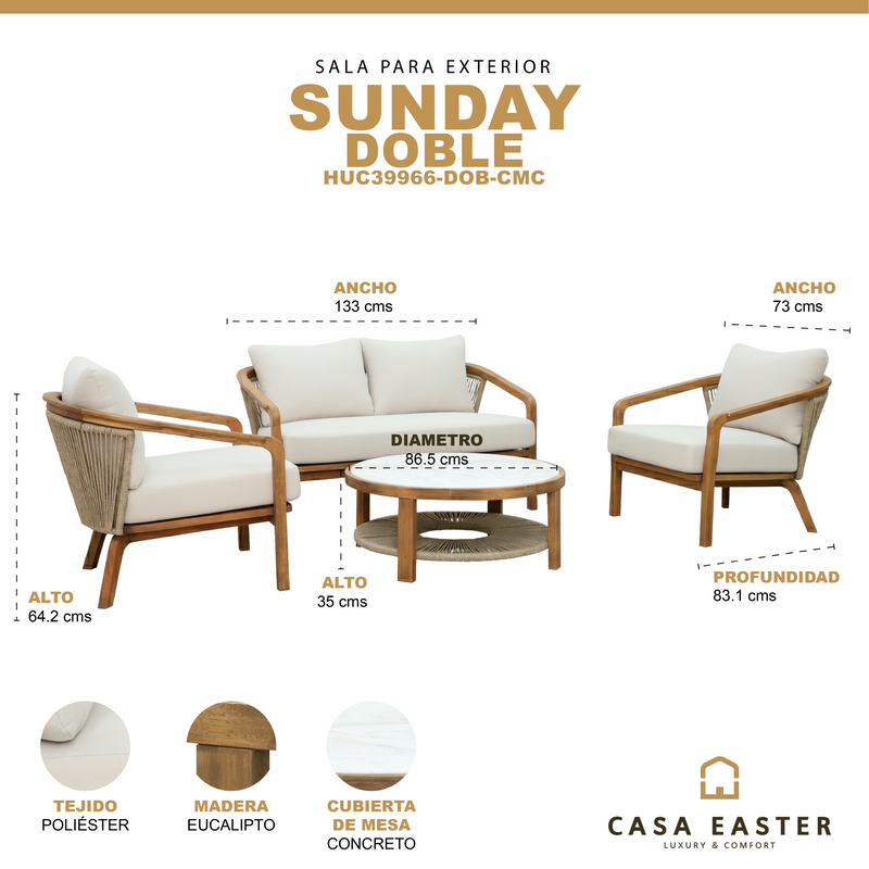 Load image into Gallery viewer, Set doble Sunday con mesa de centro color natural - HUC39966-DOB-CMC