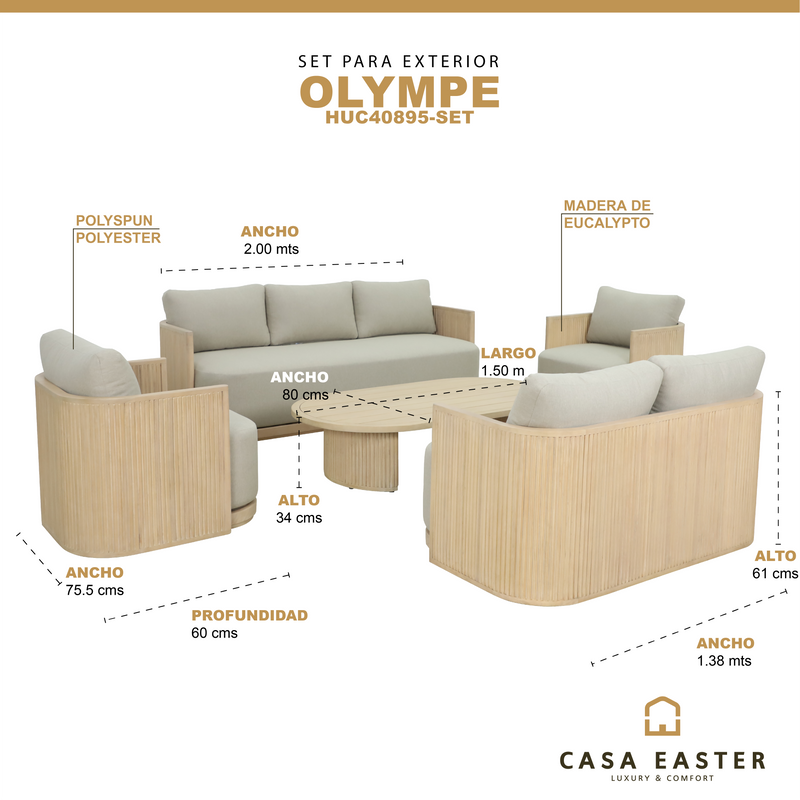 Cargue la imagen en el visor de la galería, Set Olympe Luxury de madera, color Natural - HUC40895-SET