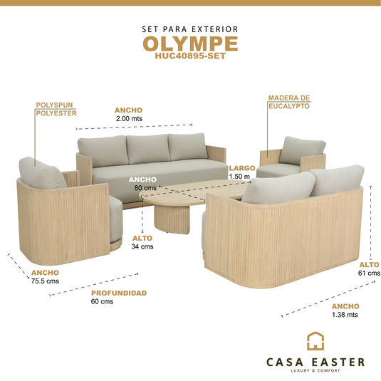 Set Olympe Luxury de madera, color Natural - HUC40895-SET