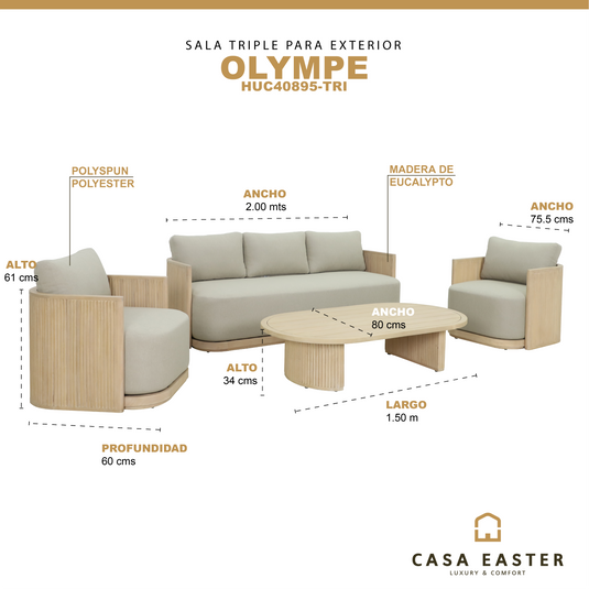 Set triple de Madera Olympe color natural - HUC40895-TRI