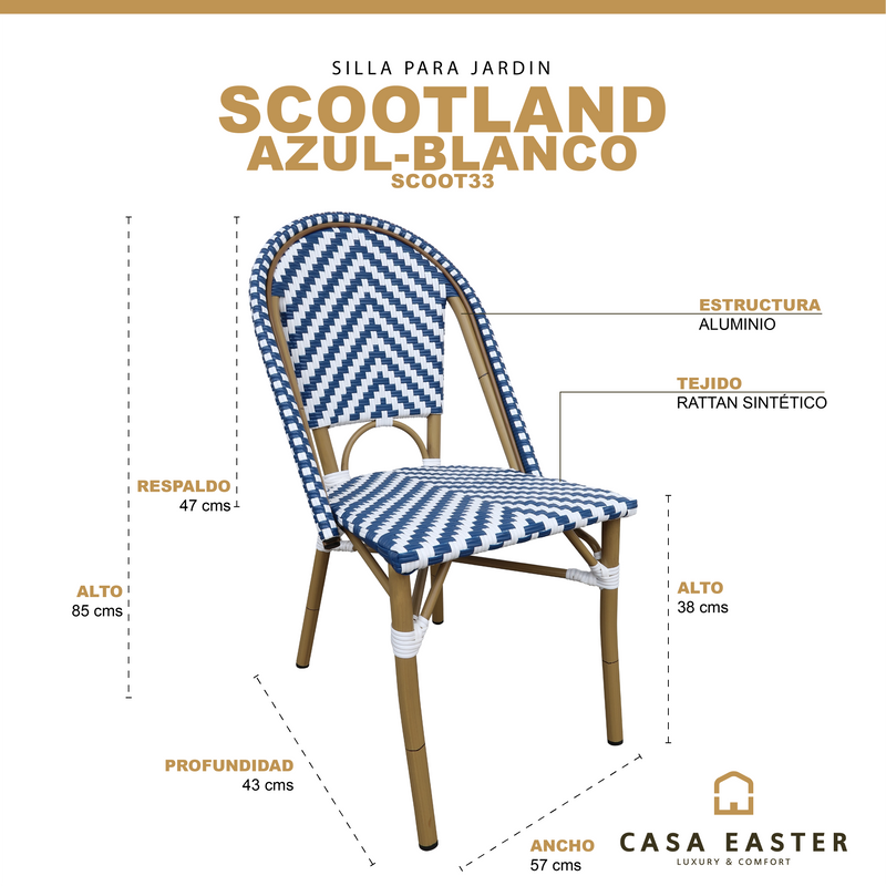 Load image into Gallery viewer, Rattan chair for outdoor and indoor use, White & blue, SCOOTLAND 33 - SCOOT33