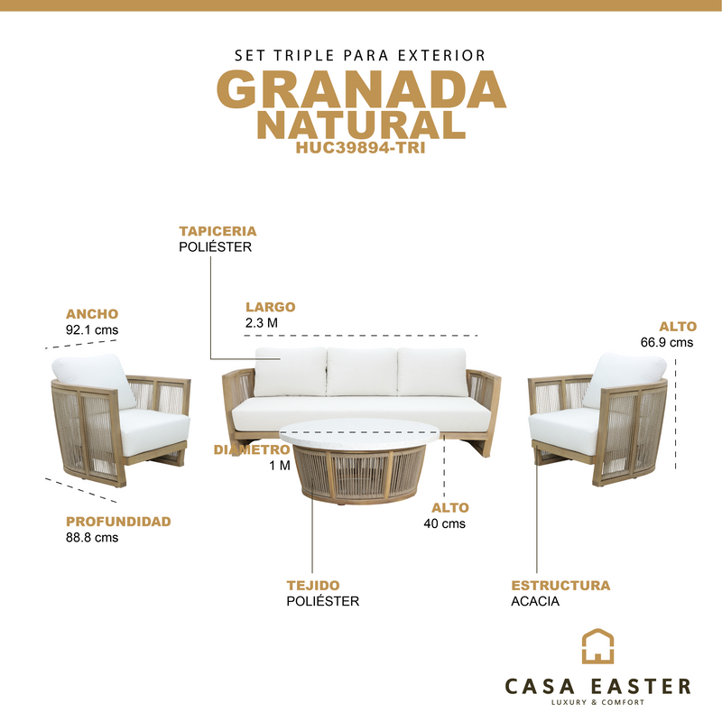 Cargue la imagen en el visor de la galería, Set triple Granada color Natural - HUC39894-TRI