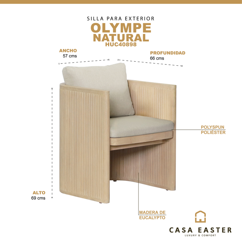 Cargue la imagen en el visor de la galería, Silla de madera para interior y exterior Olympe color beige - HUC40898