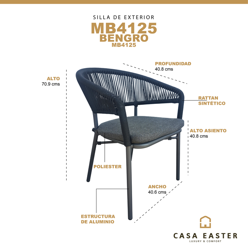 Cargue la imagen en el visor de la galería, Silla de Aluminio MB4125 Color Negro&Gris - MB4125