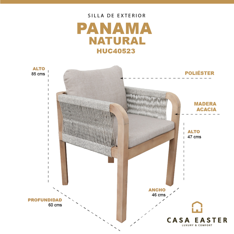 Cargue la imagen en el visor de la galería, Silla de madera Panama para interior y exterior color natural - HUC40523