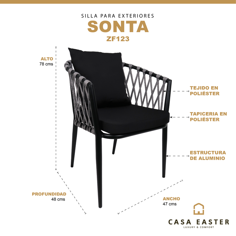 Cargue la imagen en el visor de la galería, Silla de Lazo para Exterior e Interior Color Negro SONTA 123 - ZF123
