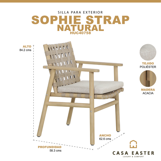 Silla de madera para exterior e interior Sophie Strap color Natural- HUC40758