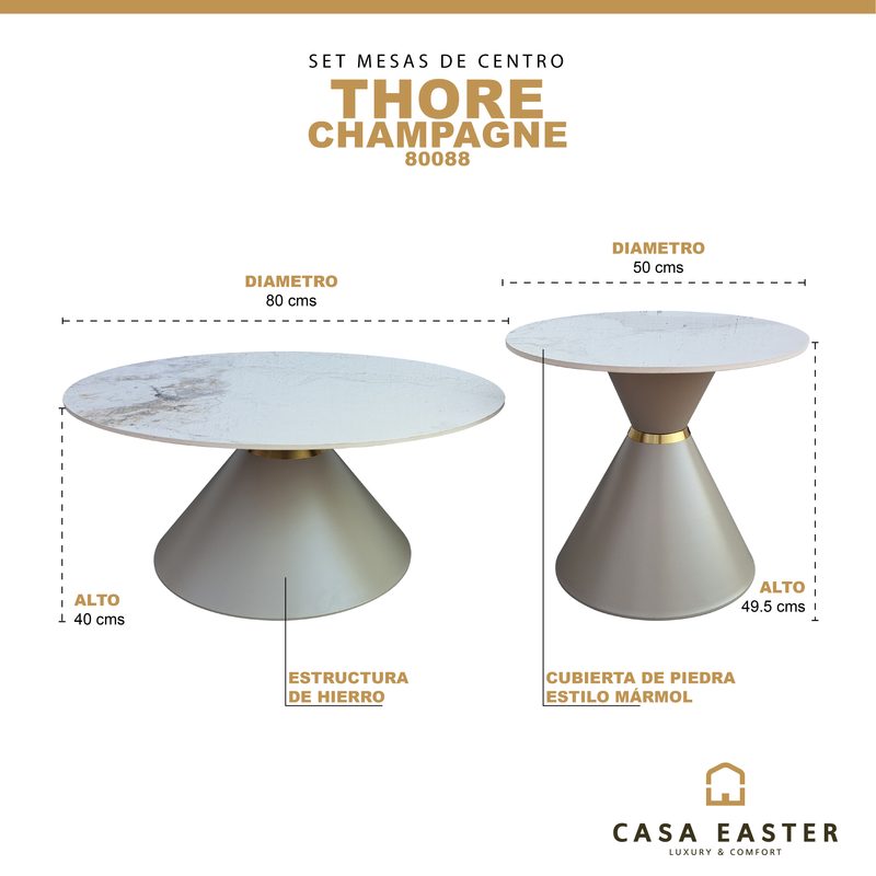 Cargue la imagen en el visor de la galería, Mesas de centro de Interior set Duo Thore 80 cms / 50 cms color Champagne - 80088