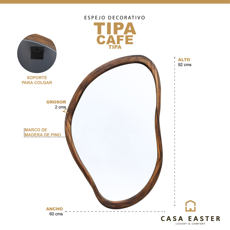 Cargue la imagen en el visor de la galería, Espejo Decorativo Irregular Tipa color Café 92*58 cms - tipa
