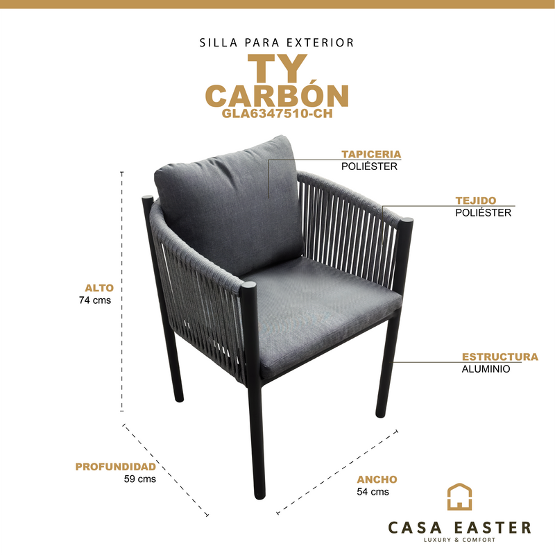 Cargue la imagen en el visor de la galería, Silla de aluminio TY color carbón - GLA6347510-CH