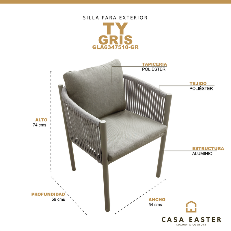 Cargue la imagen en el visor de la galería, Silla de aluminio TY color gris - GLA6347510-GR