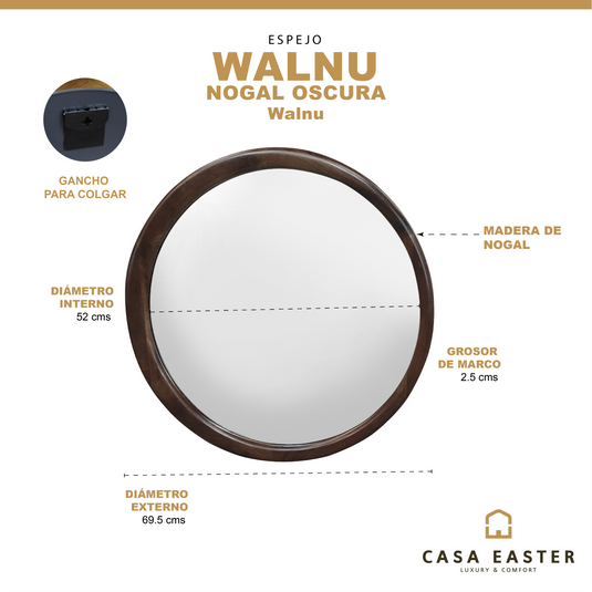 Espejo Decorativo Walnu color café Diám. 60 cms - walnu