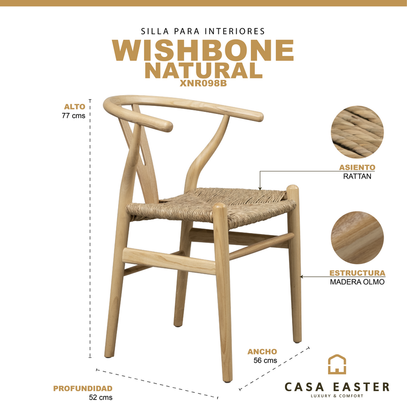 Cargue la imagen en el visor de la galería, Silla de madera para interior Wishbone color Natural - XNR098-B