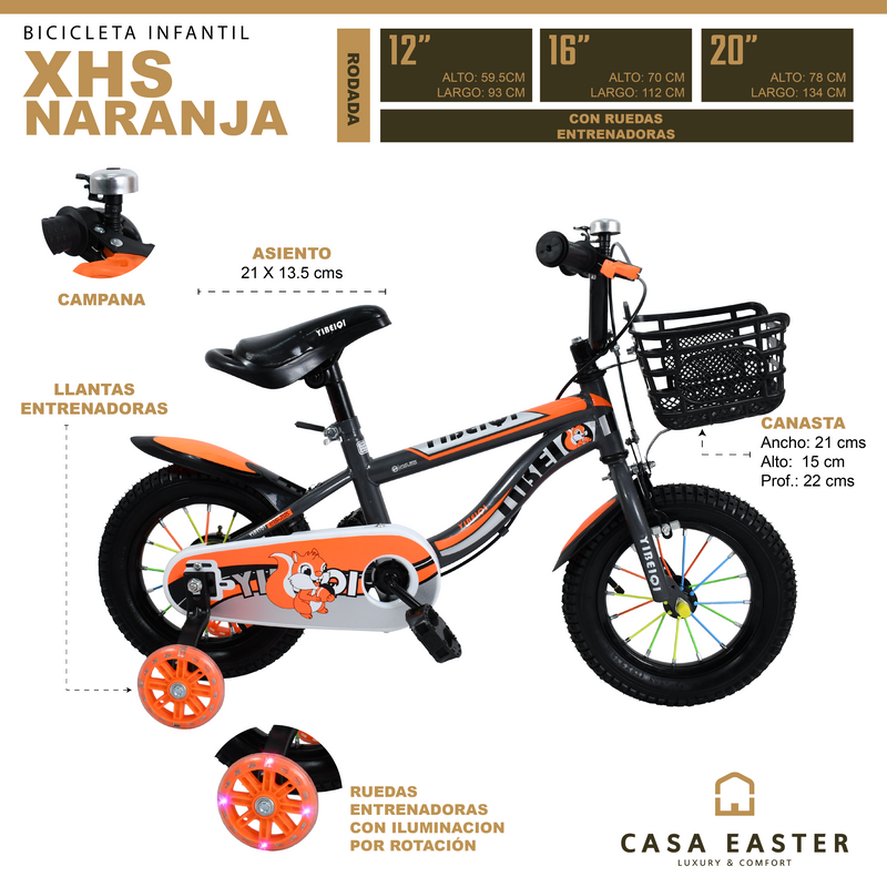 Cargue la imagen en el visor de la galería, Bicicleta infantil XHS de 12" Color Naranja - 12XHS-NA