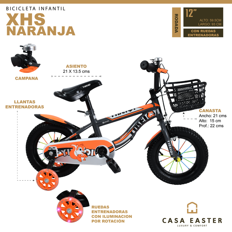 Cargue la imagen en el visor de la galería, Bicicleta infantil XHS de 16" Color Naranja - 16XHS-NA