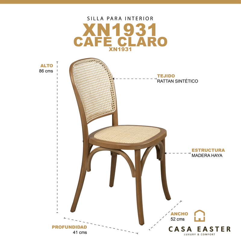 Cargue la imagen en el visor de la galería, Silla para interior de madera XN1931 / FC3 color café claro- XN1931