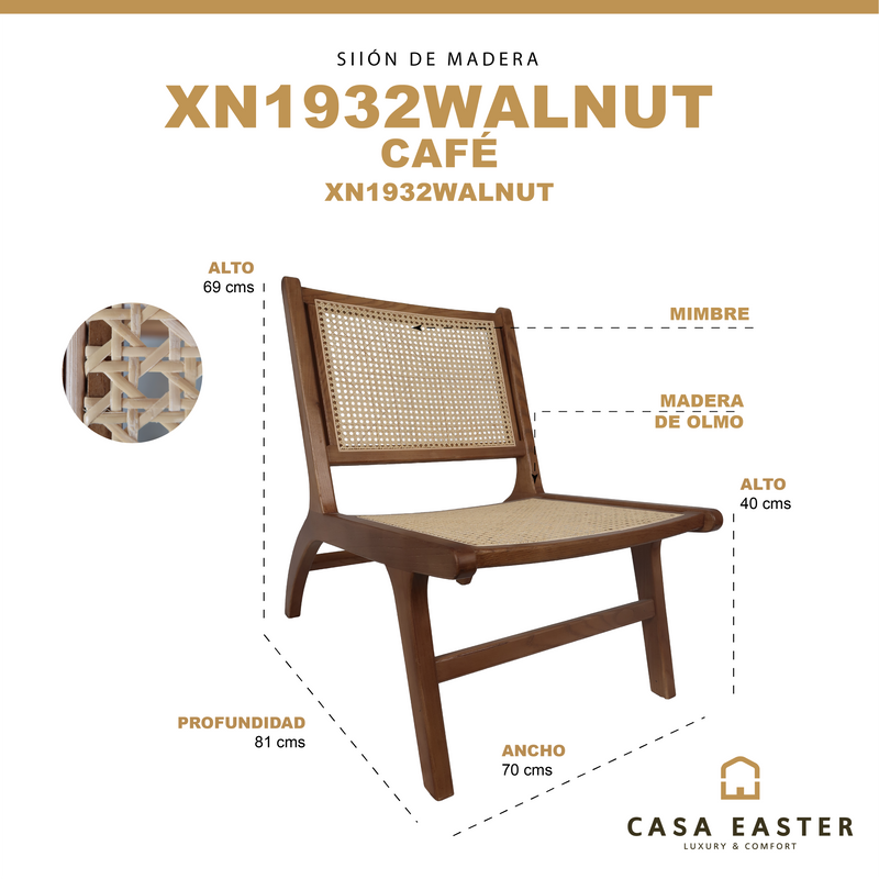 Cargue la imagen en el visor de la galería, Sillón en madera para interior XN1932WALNUT color café - XN1932WALNUT