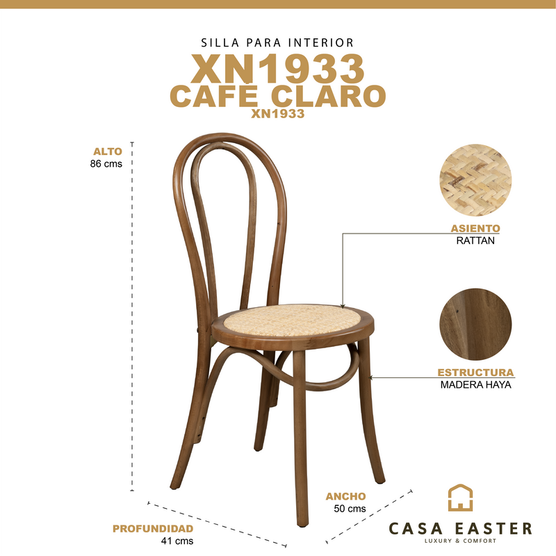 Cargue la imagen en el visor de la galería, Silla de madera para interior XN1933 / XNR335 color Café claro - XN1933