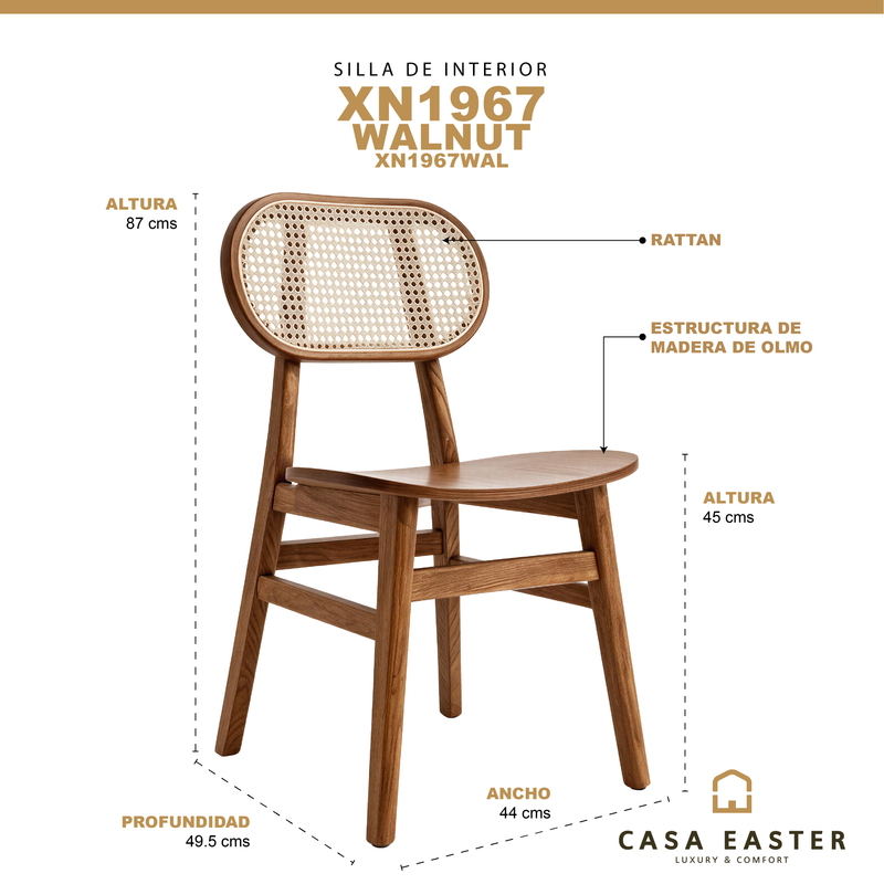 Cargue la imagen en el visor de la galería, Silla de madera para interior XN1967WAL color Walnut - XN1967WAL