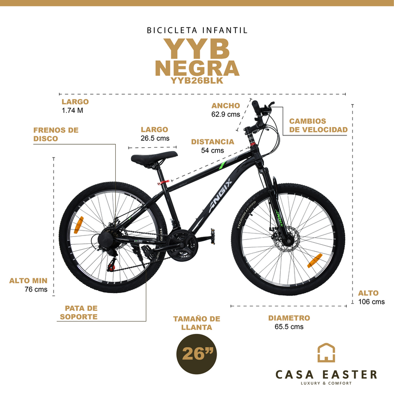 Cargue la imagen en el visor de la galería, Bicicleta YYB de 26" color Negra - YYB26BLK