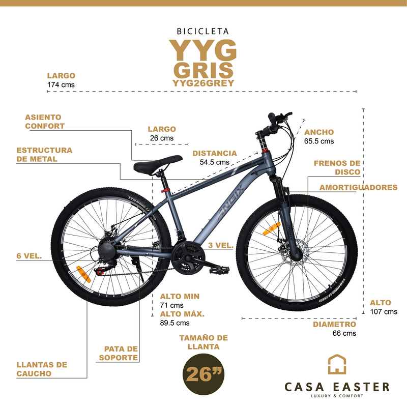 Cargue la imagen en el visor de la galería, Bicicleta YYG de 26" color Gris - YYG26GREY