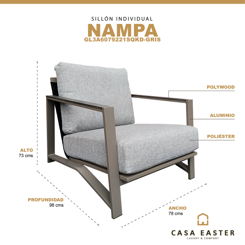 Cargue la imagen en el visor de la galería, Sillón Individual Nampa color Gris - GL3A6079221SQKD-GRIS
