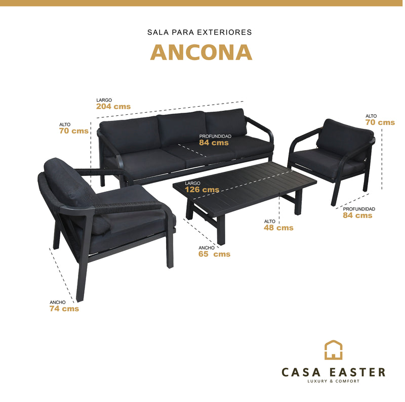 Load image into Gallery viewer, ANCONA TRIPLE Aluminum Indoor/Outdoor Living Room Set, Carbon Color