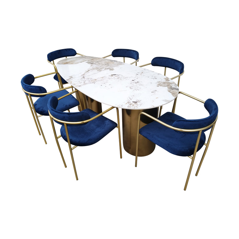 Cargue la imagen en el visor de la galería, Comedor Geminis 1.8 M + 6 sillas Ares color Azul