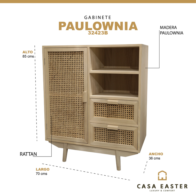 Cargue la imagen en el visor de la galería, Gabinete color natual con Rattan Paulownia-32423B-311D CasaEaster