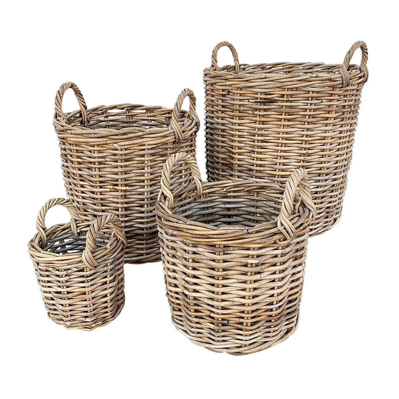 Cargue la imagen en el visor de la galería, Cestos Maceteros Redondos Juego de 4pz Color Natural/Gris ATHENA- 31231CB