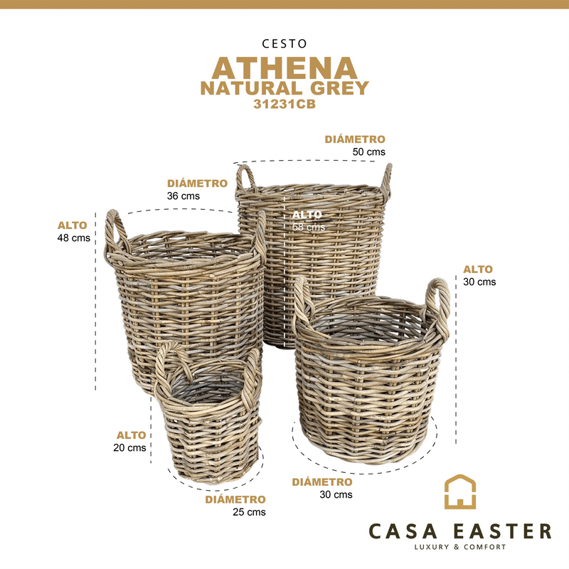 Cargue la imagen en el visor de la galería, Cestos Maceteros Redondos Juego de 4pz Color Natural/Gris ATHENA- 31231CB