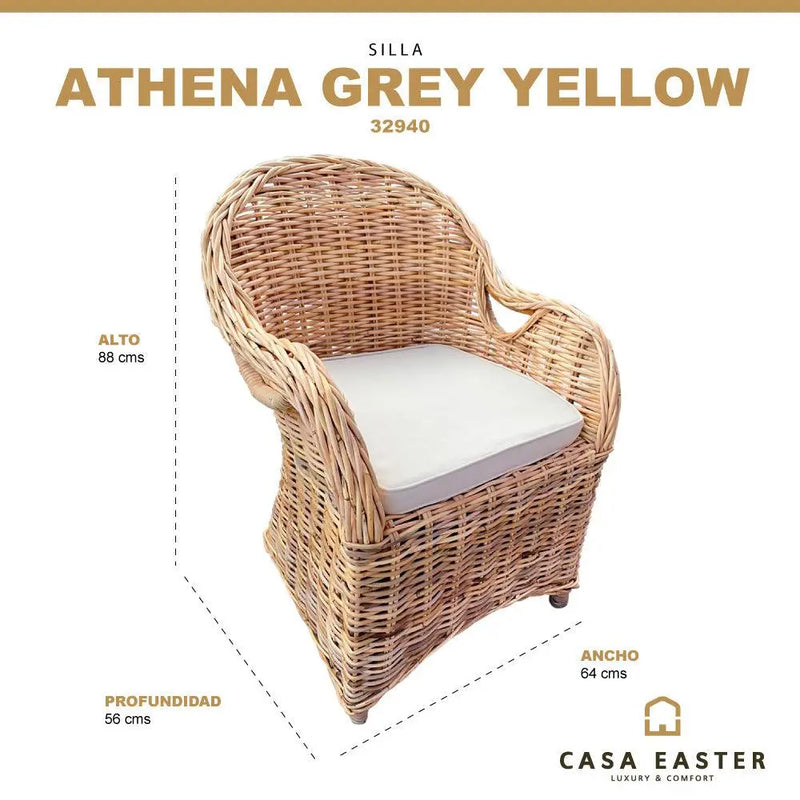 Cargue la imagen en el visor de la galería, Silla para Exterior e Interior de Rattan Color Amarillo/Gris ATHENA-32940
