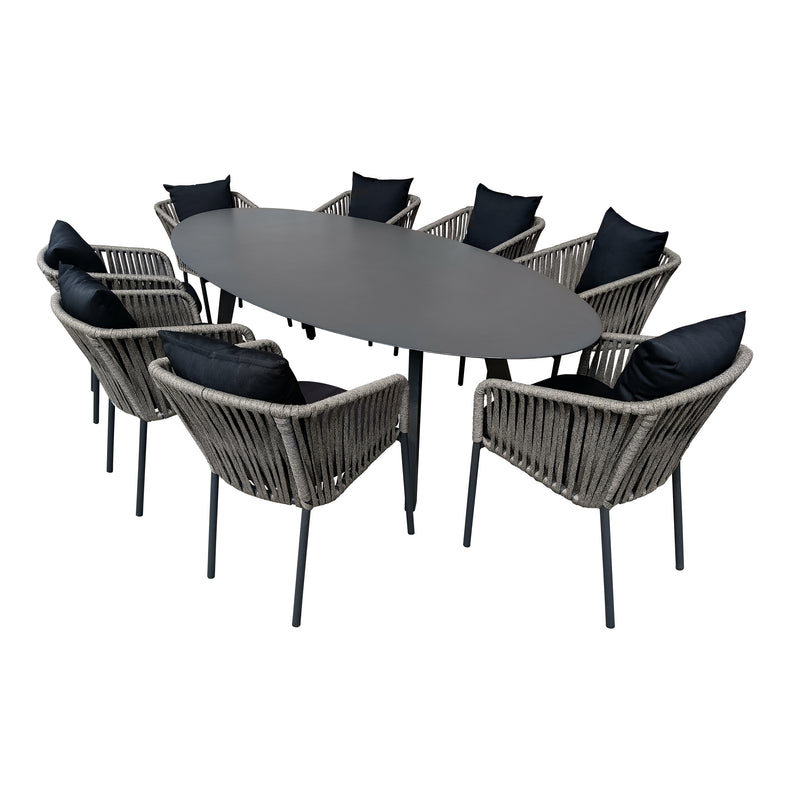 Cargue la imagen en el visor de la galería, Comedor Ovalado Herclion carbon + 8 sillas Elona 567