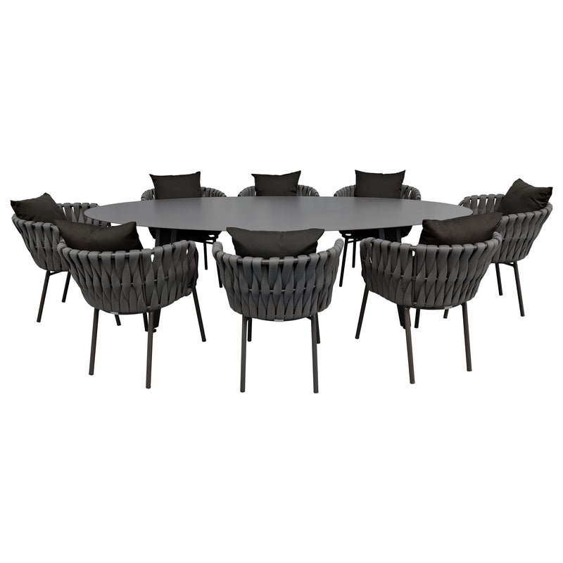 Cargue la imagen en el visor de la galería, Comedor Ovalado Herclion carbon + 8 sillas Burj 1099