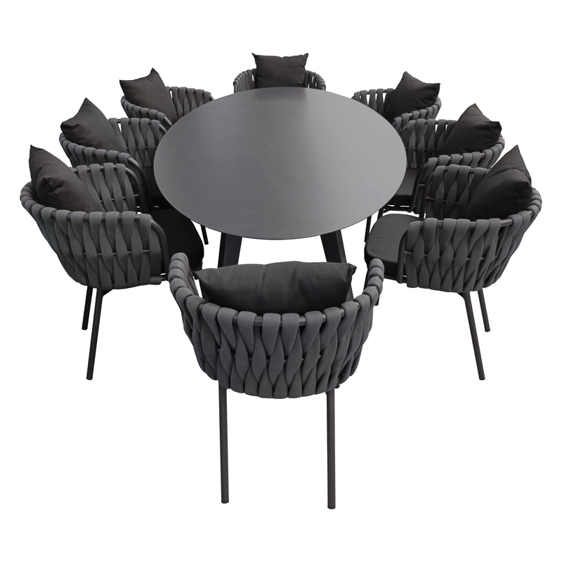 Cargue la imagen en el visor de la galería, Comedor Ovalado Herclion carbon + 8 sillas Burj 1099