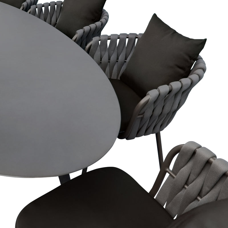 Cargue la imagen en el visor de la galería, Comedor Ovalado Herclion carbon + 8 sillas Burj 1099