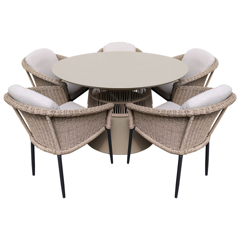Cargue la imagen en el visor de la galería, Comedor Redondo Imri 1.2 M color Champagne + 5 sillas Hampton color carbon