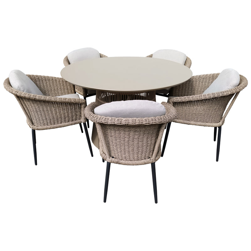 Cargue la imagen en el visor de la galería, Comedor Redondo Imri 1.2 M color Champagne + 5 sillas Hampton color carbon