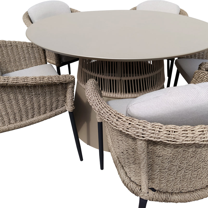 Cargue la imagen en el visor de la galería, Comedor Redondo Imri 1.2 M color Champagne + 5 sillas Hampton color carbon