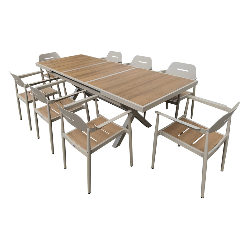 Cargue la imagen en el visor de la galería, Comedor Jacinta expandible + 8 sillas Liba color Champagne