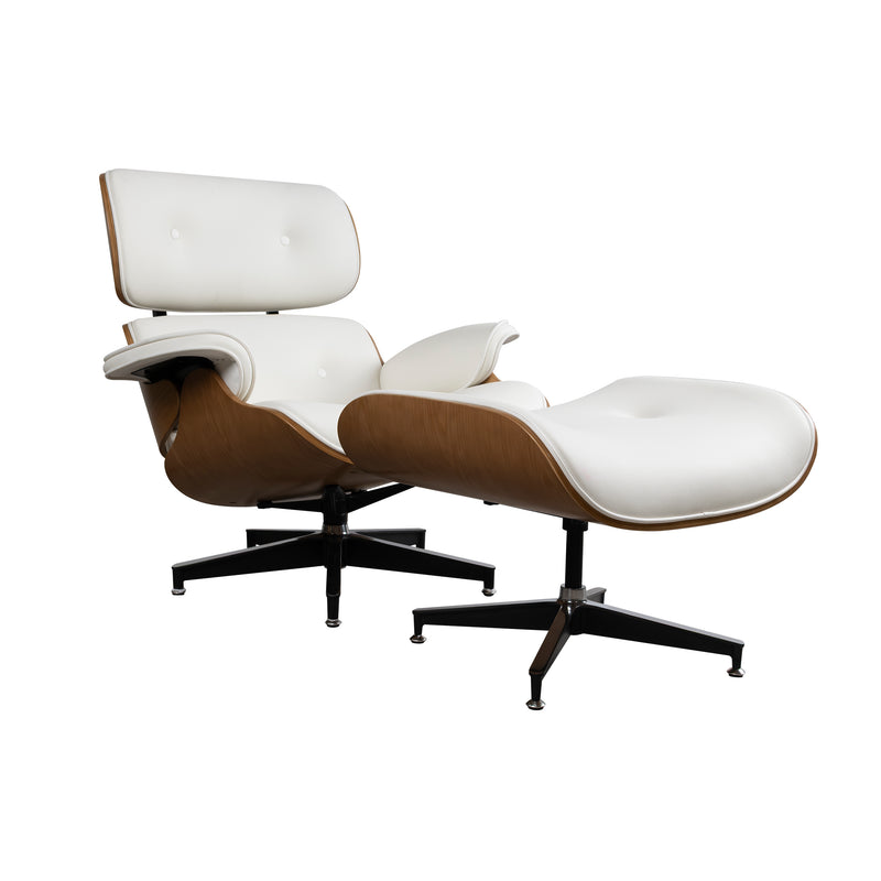 Cargue la imagen en el visor de la galería, Set silla individual de oficina con taburete JY6025 1036 color blanco-café - JY6025-1036